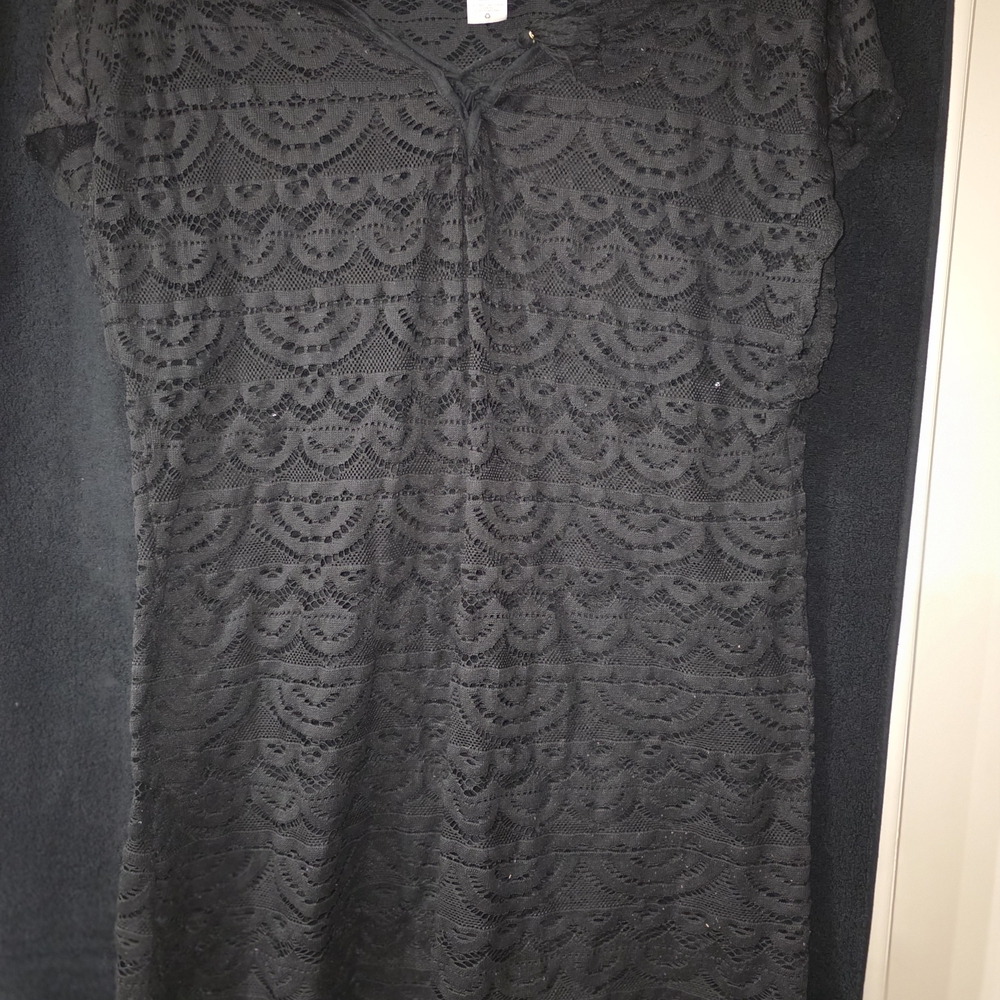 Black Lace Short-Sleeve Dress - Elegant Women's Dress